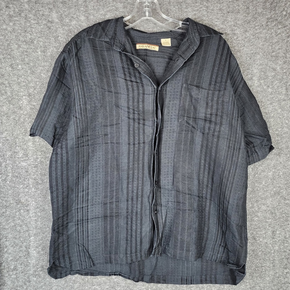 Havanera Co Button Down Mens Large Textured Dobby Stripe Short Sleeve Shirt